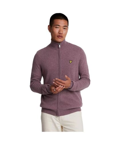 Mens lambswool full zip cardigan highland mauve marl Lyle & Scott