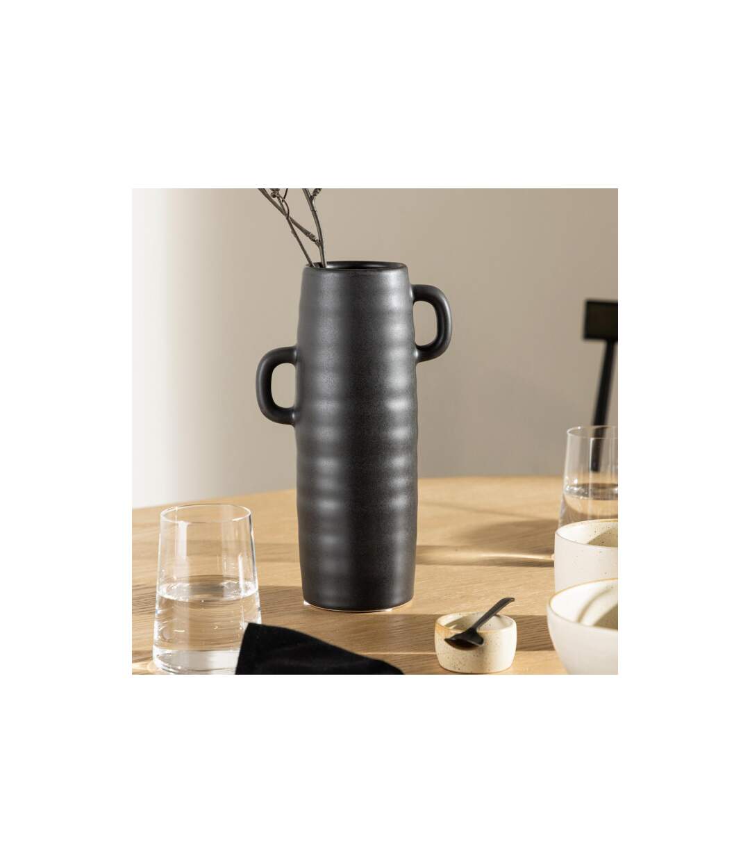 Vase Ondulé en Céramique Cent 25cm Noir-5