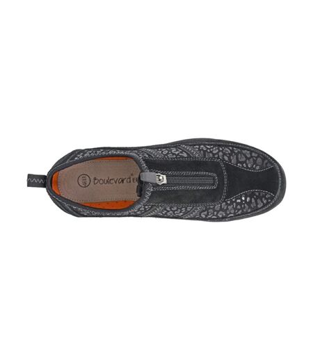 Womens/ladies Suede Trainers Black Boulevard