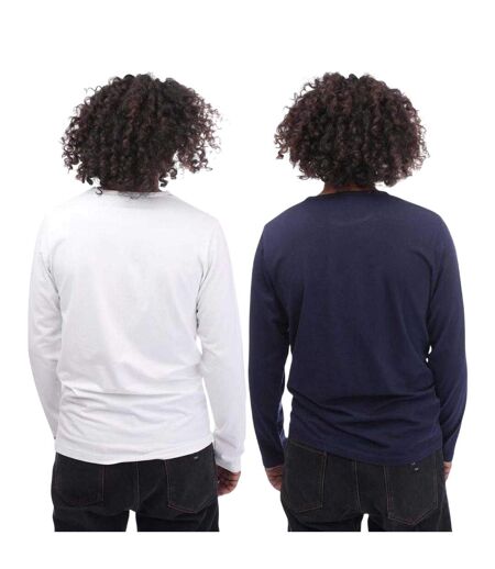 Lot De 2  T-shirts Unis Manches Longues Homme Blanc Bleu Marine Lyle & Scott