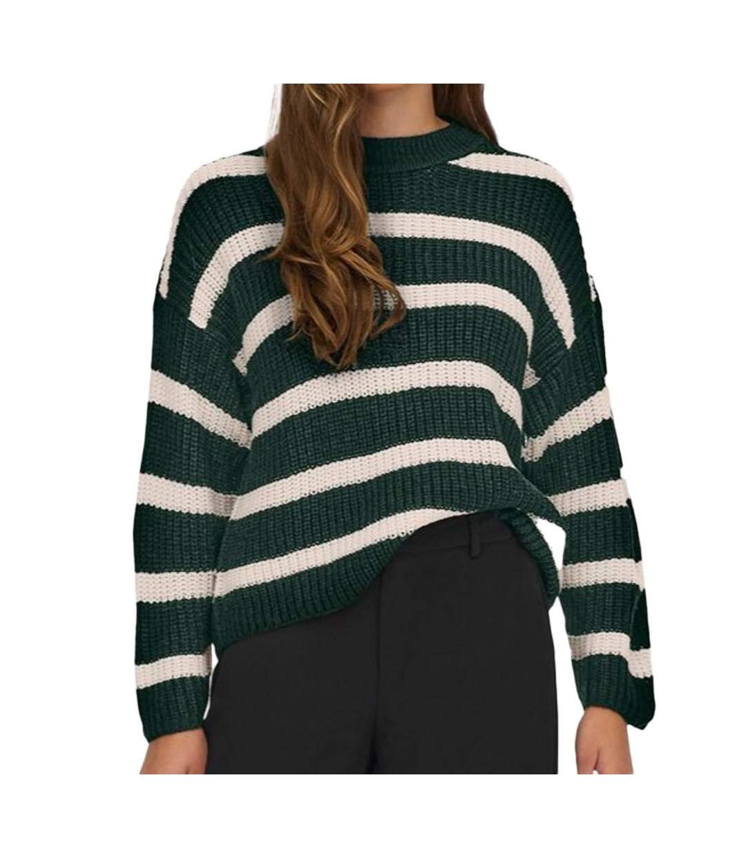 Pull Blanc/Vert à Motifs Femme JDY Stripe Pullover - M