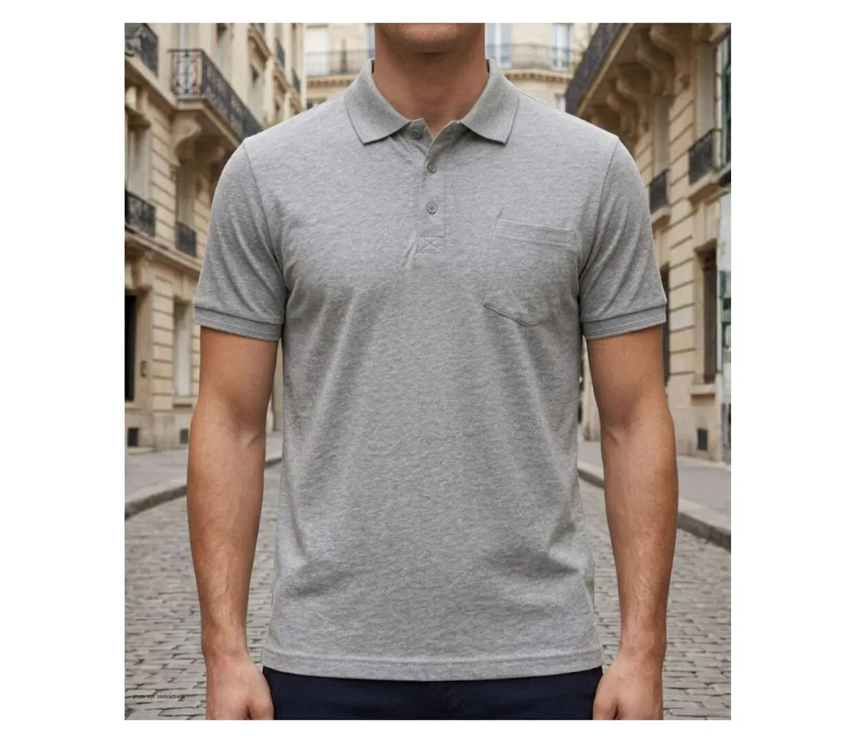 CHALLENGER REMY4 : Polo manches courtes en coton gris chiné pour un confort quotidien absolu-1