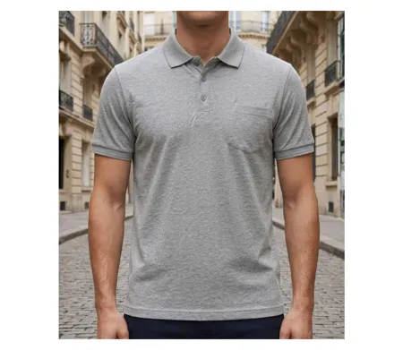 CHALLENGER REMY4 : Polo manches courtes en coton gris chiné pour un confort quotidien absolu