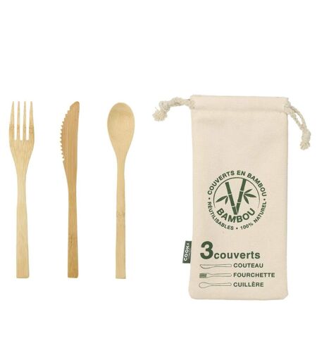 Lot de 3 Couverts & Pochette Ecolo 19cm Naturel