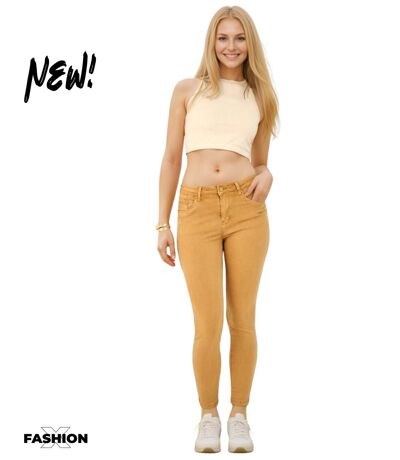 Jean femme slim fit taille haute coton / lycra - Couleur camel