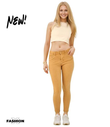 Jean femme slim fit taille haute coton / lycra - Couleur camel