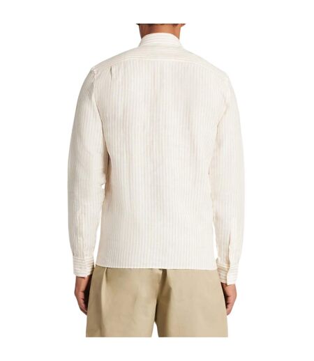 Mens Striped Linen Regular Button-down Shirt White Lacoste
