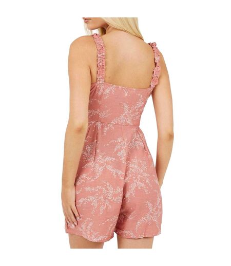 Womens/ladies Leaf Print V Neck Sleeveless Playsuit Pink Brave Soul