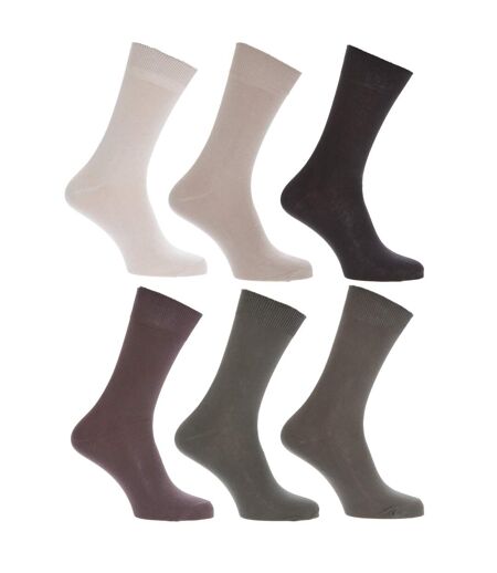 Mens 100% Cotton Plain Work/Casual Socks (Pack Of 6) (Shades of Brown) - UTMB145