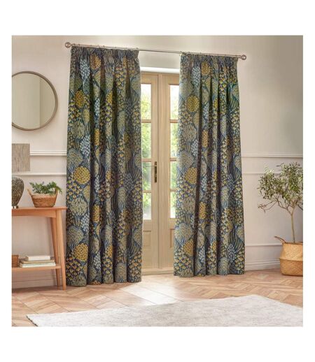 Ophelia jacquard floral pencil pleat curtains 117cm x 137cm blue/saffron Wylder