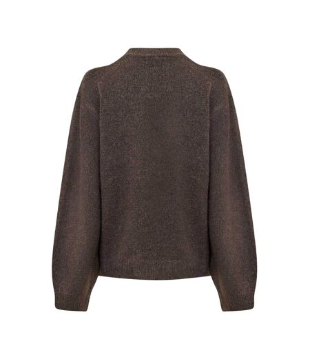 Womens/ladies Knitted Crew Neck Jumper Brown Couture