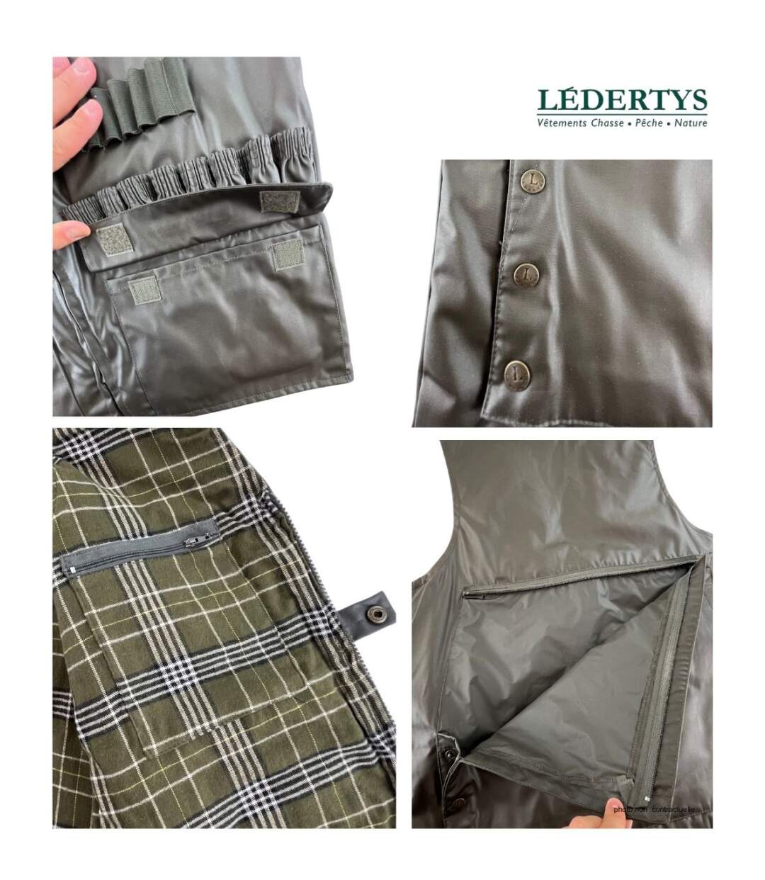 Gilet de Chasse LEDERTYS Impercoat LY0209 – Carnier Détachable PVC, Cartouchière et Protection Impercoat-5