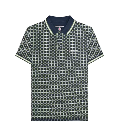 Polo Motif/style Géométrique Homme Bleu Marine Basilic Lambretta