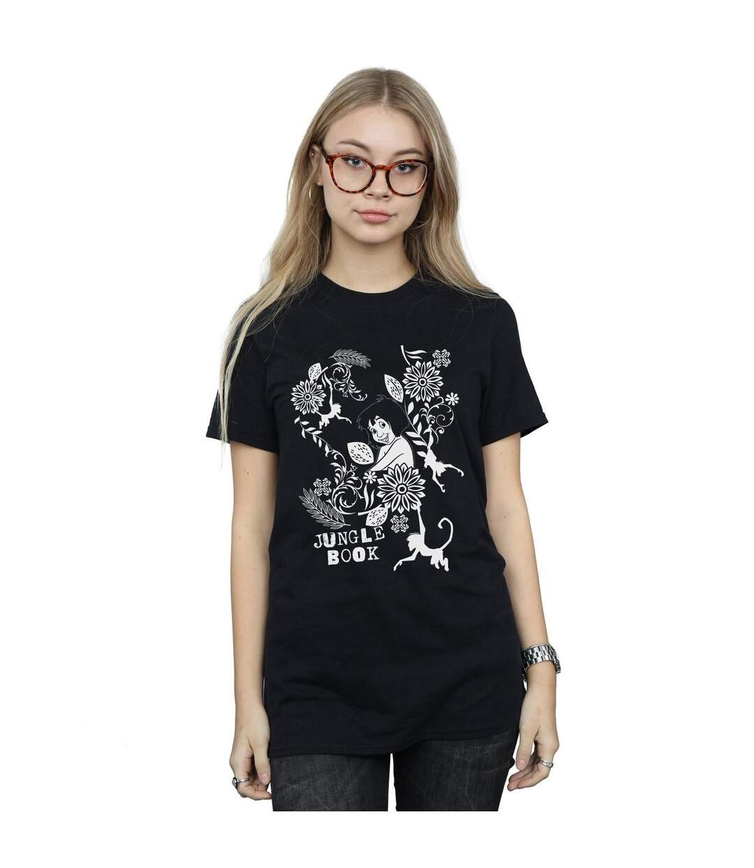 Disney Femme/Les femmes The Jugle Book Mowgli Tale Coton Boyfriend T-Shirt (Noir) - UTBI28327-2