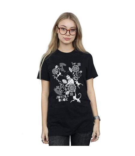 Disney Femme/Les femmes The Jugle Book Mowgli Tale Coton Boyfriend T-Shirt (Noir) - UTBI28327