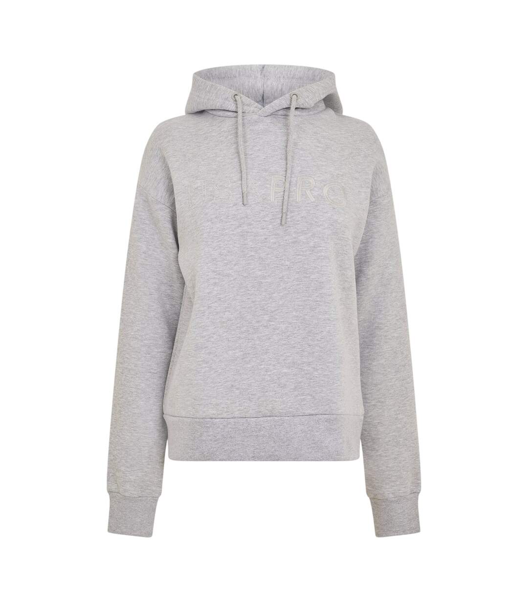 Womens/ladies Logo Marl Classic Drawstring Hoodie Grey Marl USA Pro-2