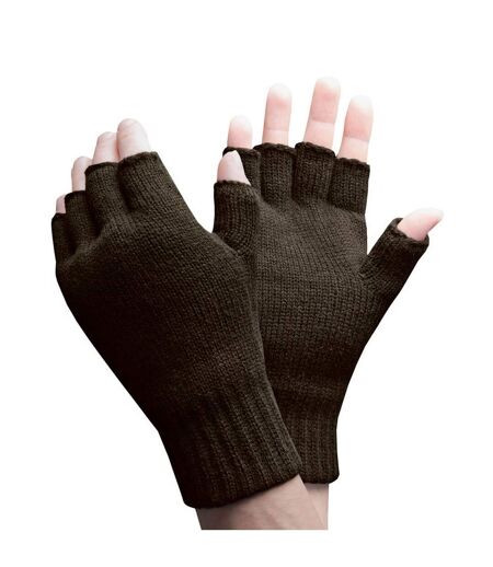 Mens Warm 3.2 TOG Fleece Lined Winter Thermal Fingerless Gloves in Khaki & Navy