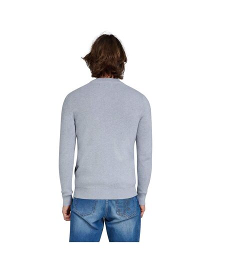 Mens knitted baseball collar cardigan grey marl Raging Bull