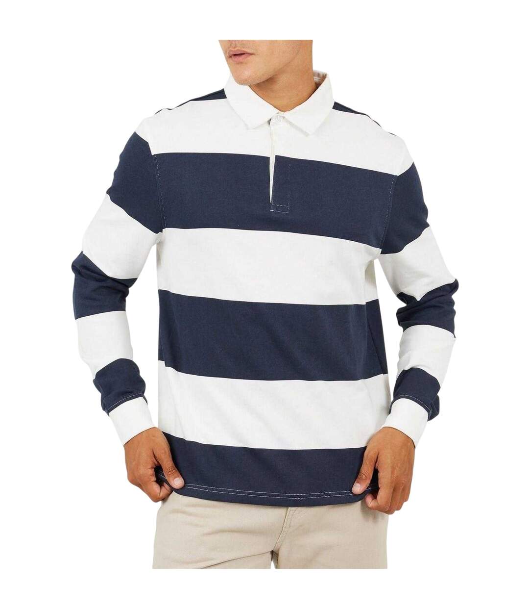 Haut De Rugby Homme Crème Bleu Marine Brave Soul-2