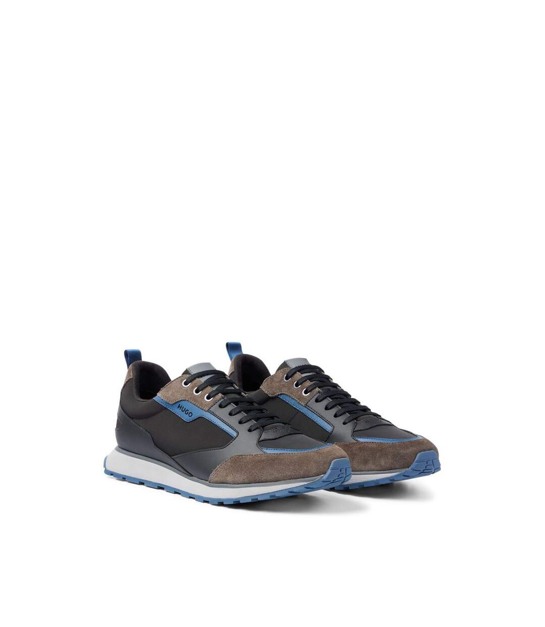 Mens Icelin Suede Panel Running Trainers Black White Hugo-2