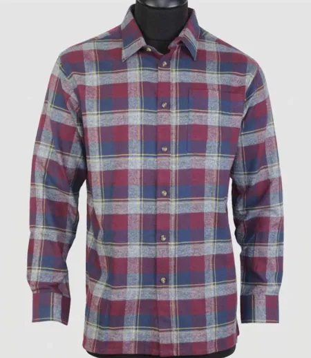CHALLENGER TARIC2 — Chemise à carreaux manches longues bordeaux et bleu : confort thermique en flanelle