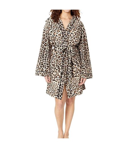 Womens/ladies Leopard Print Kimono Dressing Gown Multicoloured Hugo