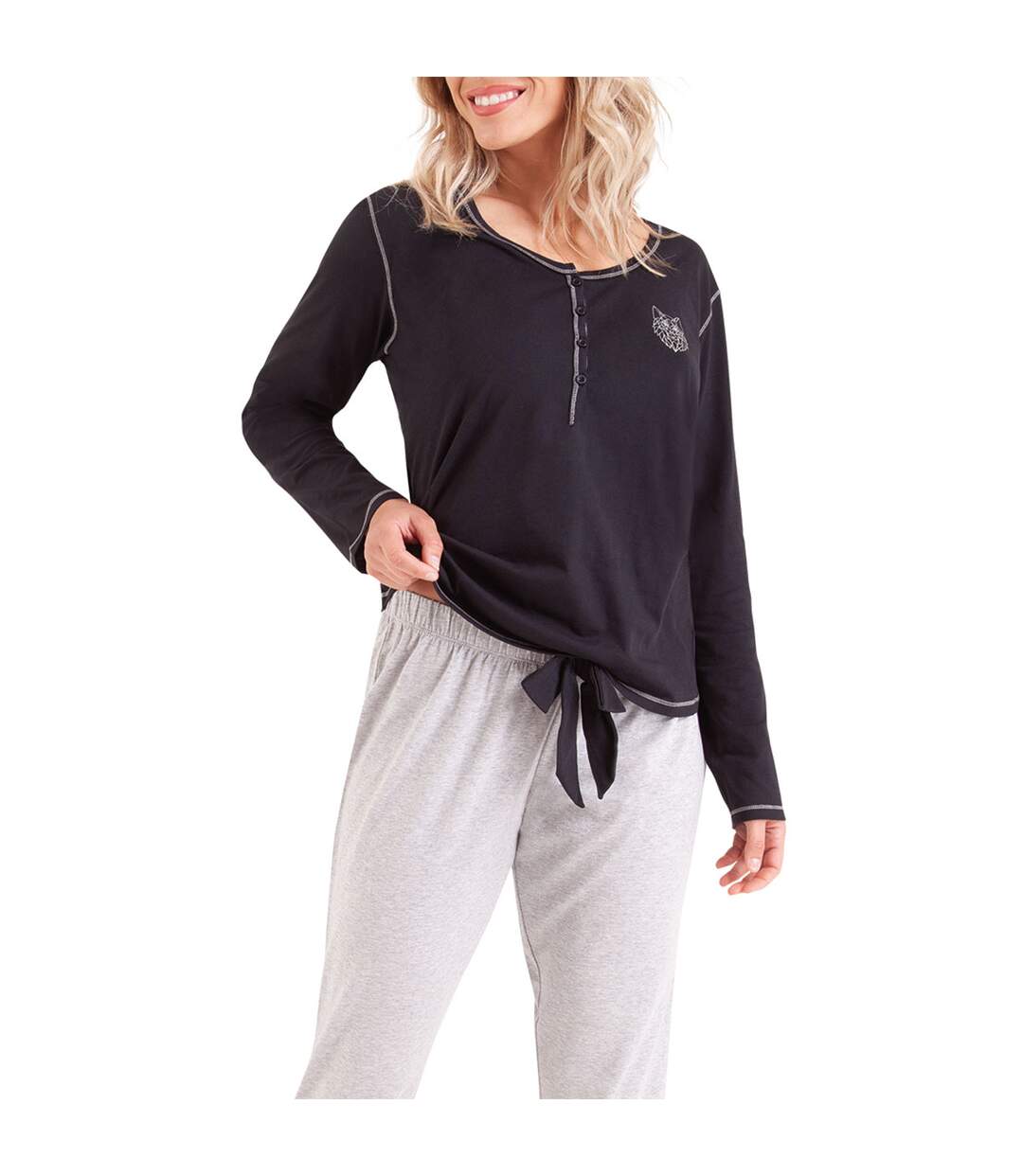 Pyjama manches longues col T femme Tendre Nuit Athena-1
