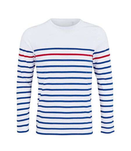 Mens Matelot Striped Long-sleeved T-shirt White Royal Blue Red SOLS