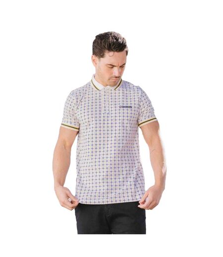 Polo Motif/style Géométrique Homme Blanc Bleu Marine Bleu Clair Lambretta
