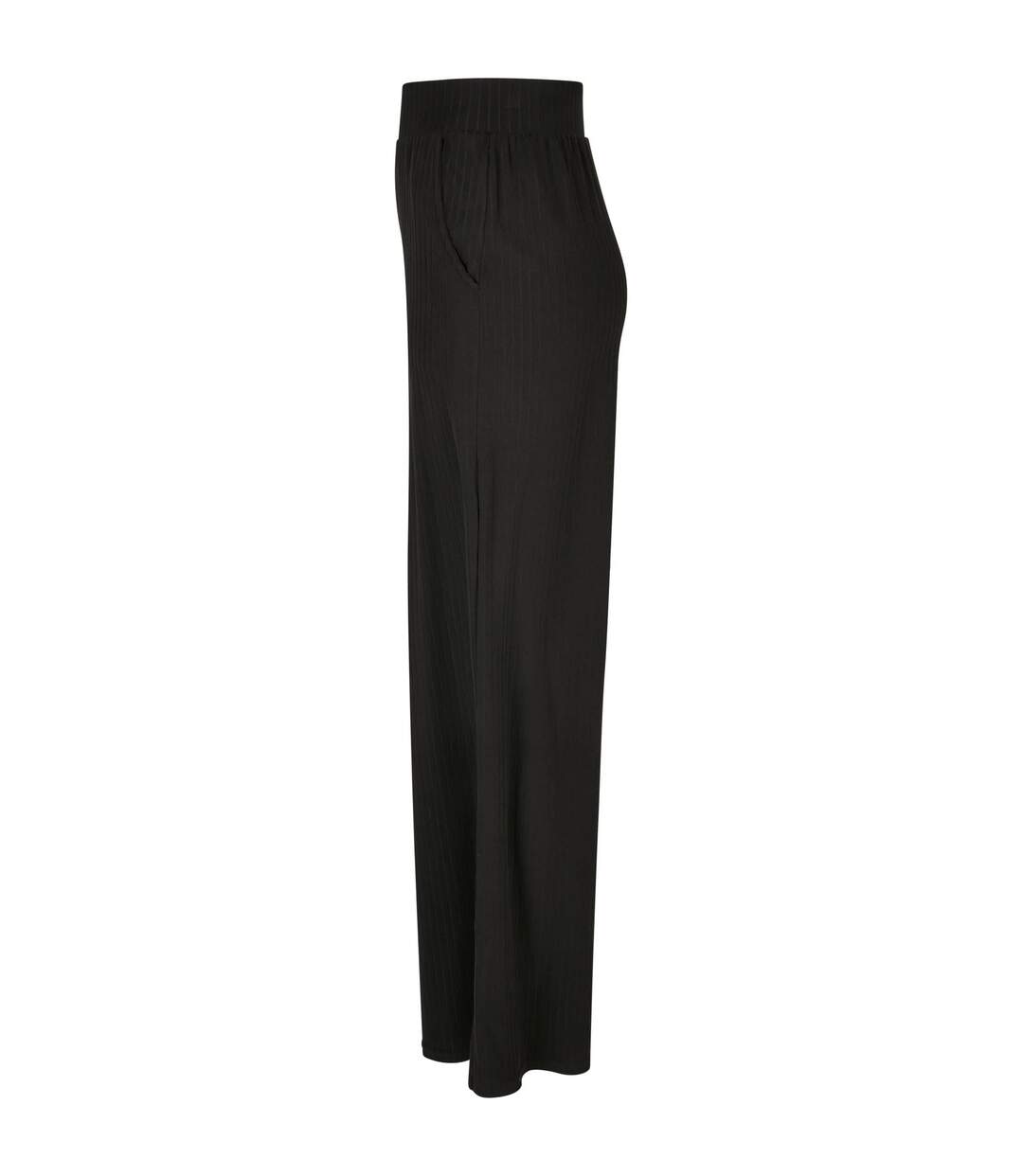 Womens/ladies Jersey Ribbed Wide Leg Trousers Black Urban Classics-3