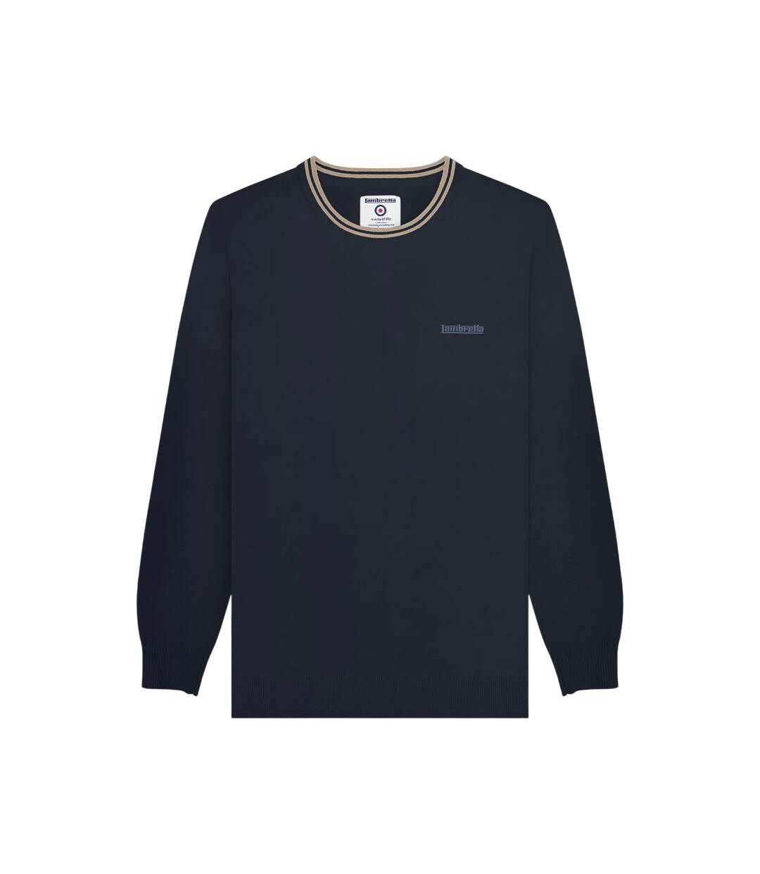 Pull Motif Rayure Contrastée Sur Bord Homme Bleu Marine Beige Gris Lambretta-2