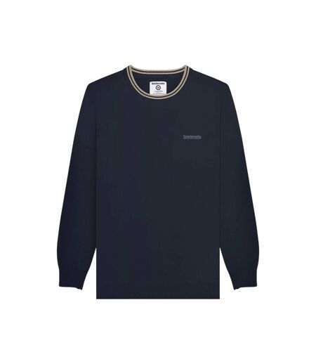 Pull Motif Rayure Contrastée Sur Bord Homme Bleu Marine Beige Gris Lambretta