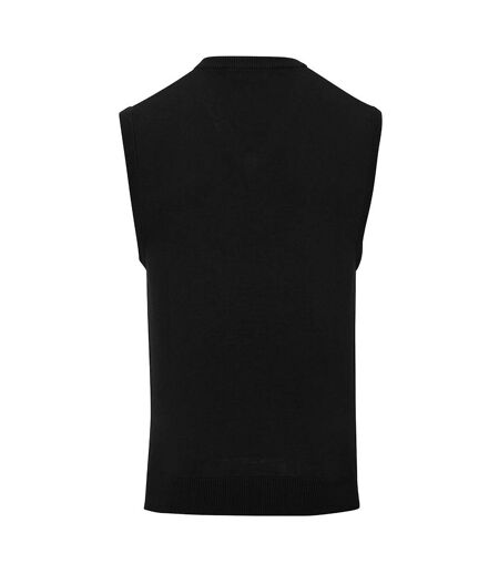 Premier Mens Sleeveless Cotton Acrylic V Neck Sweater (Black)