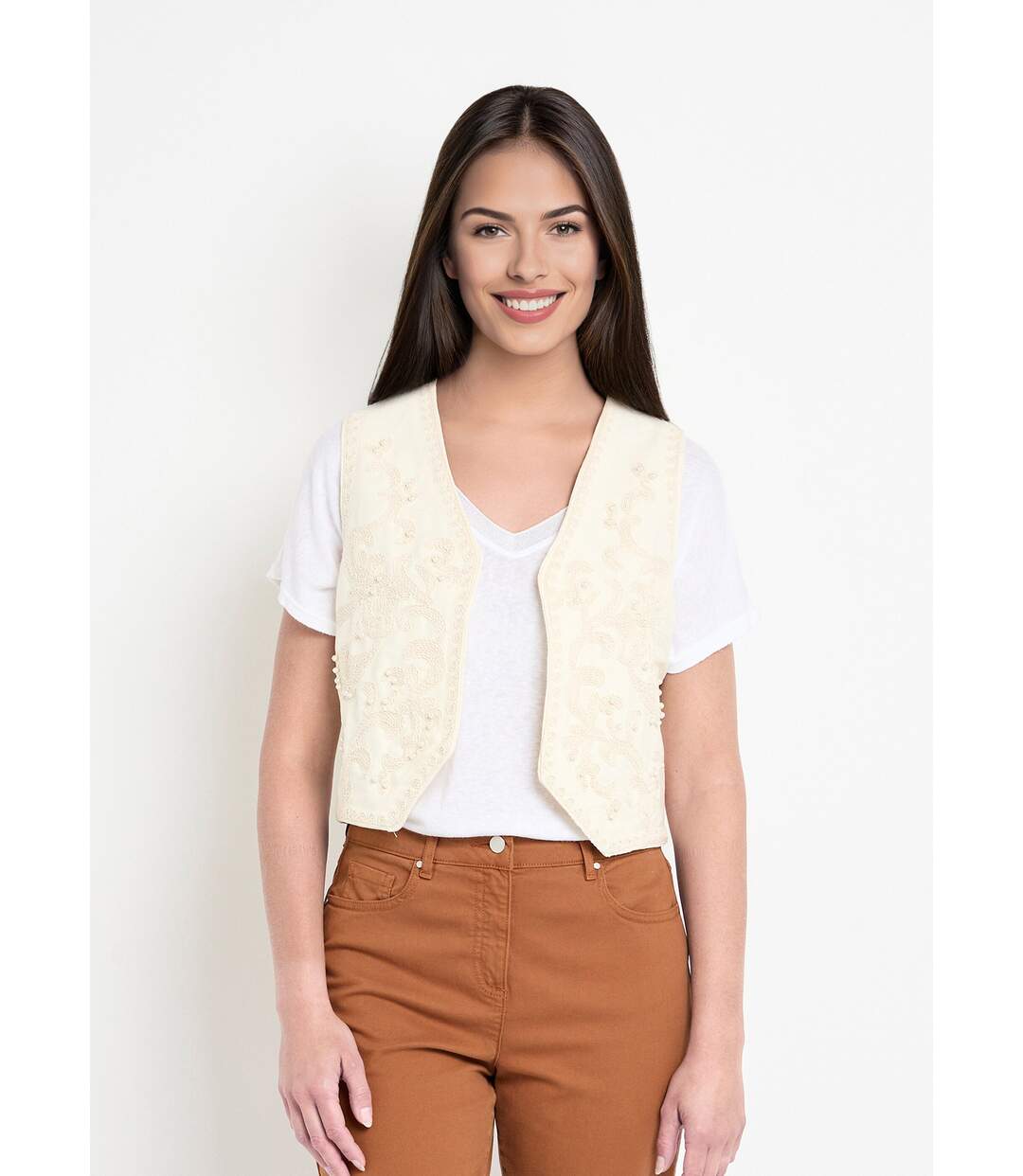 Gilet sans manches broderies et perles-1