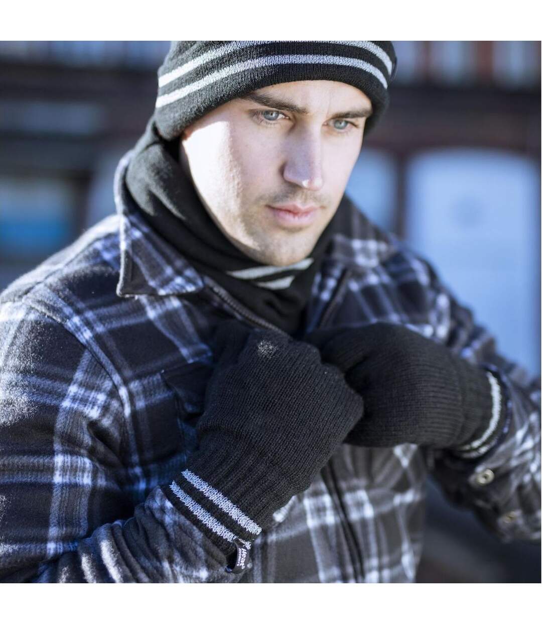 Mens Reflective Cold Weather Workwear Set: Hat, Neck Warmer & Gloves-3
