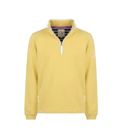 Womens/ladies Soft Touch Quarter Zip Sweatshirt Lemon White Lazy Jacks