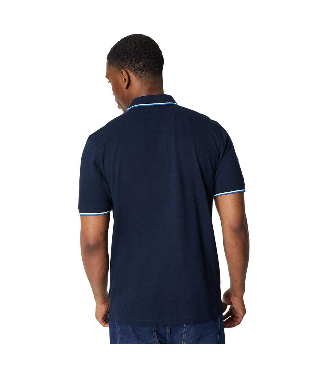 Mens tipped badge polo shirt navy Maine-2