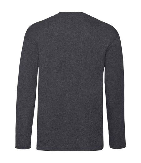 Unisex adult valueweight plain long-sleeved t-shirt dark heather Fruit of the Loom