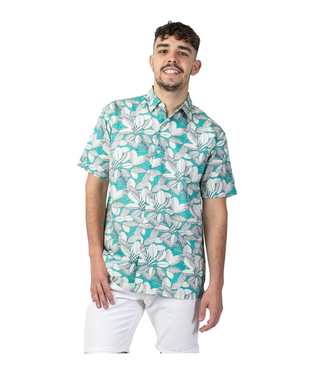 Chemise homme manches courtes LORENZO imprimé jungle vert Coton Du Monde