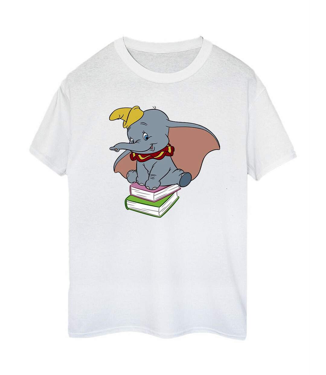 Disney Femme/Ladies Dumbo Sitting On Books Cotton Boyfriend T-Shirt (Blanc) - UTBI20409-1
