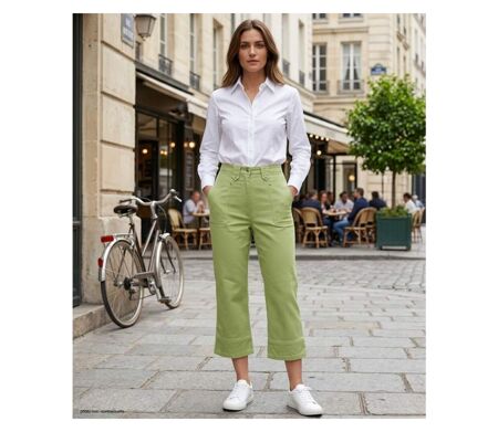MAYFLOWER Basic Stretch : Pantacourt femme Vert Pomme en coton extensible pour un été vitaminé