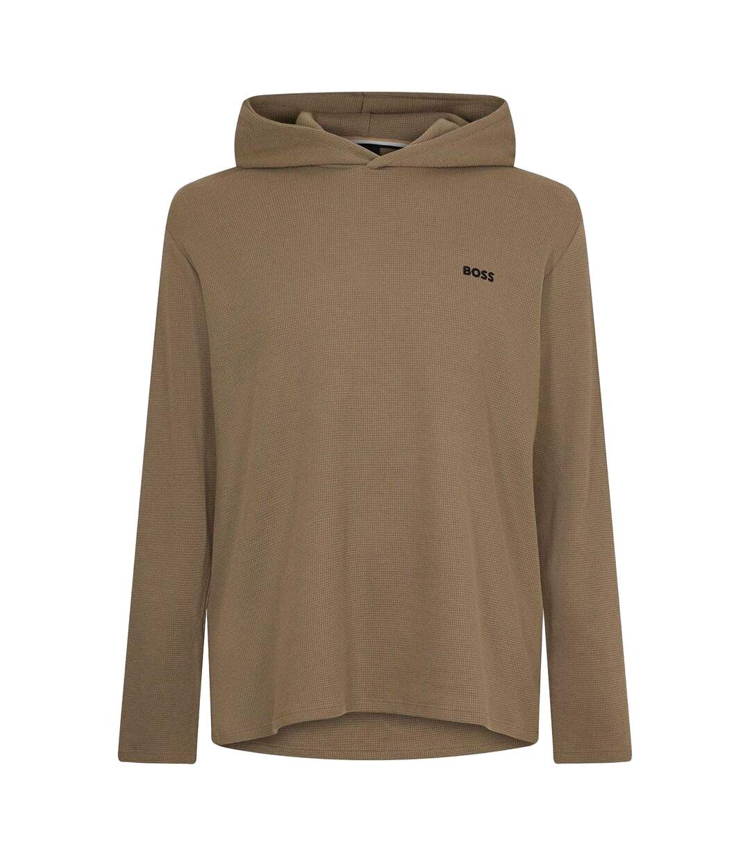 Mens Waffle Knit Pullover Hoodie Brown Boss-1