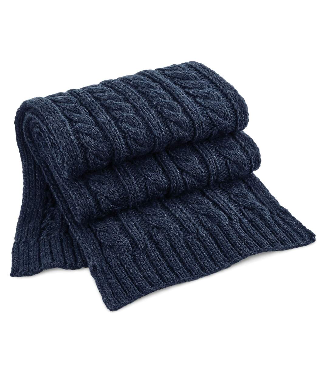Unisex adult cable knit melange scarf one size navy blue Beechfield-1
