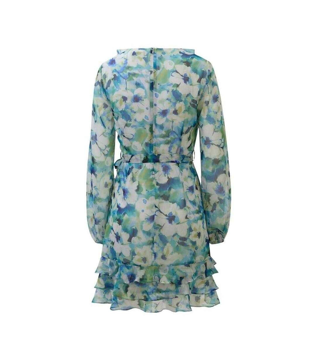 Womens/ladies Frill Chiffon Wrap Dress Blue Green Bardot-3