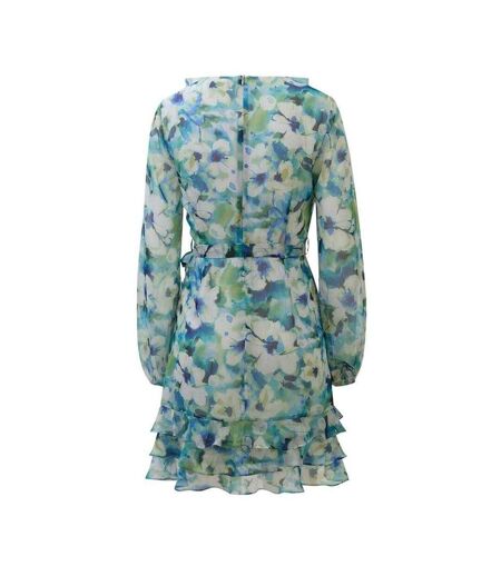Womens/ladies Frill Chiffon Wrap Dress Blue Green Bardot