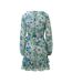 Womens/ladies Frill Chiffon Wrap Dress Blue Green Bardot-3