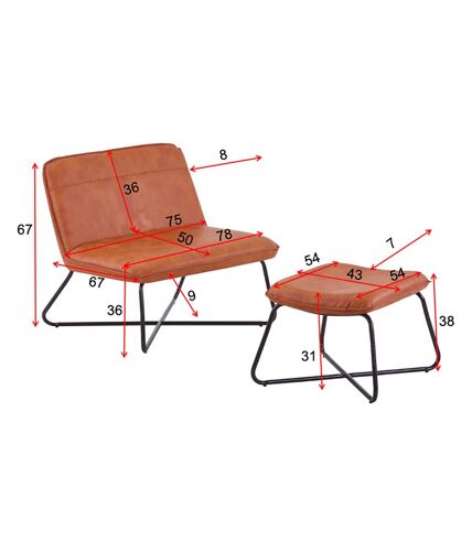 Fauteuil et repose pieds en acier et polyuréthane marron X