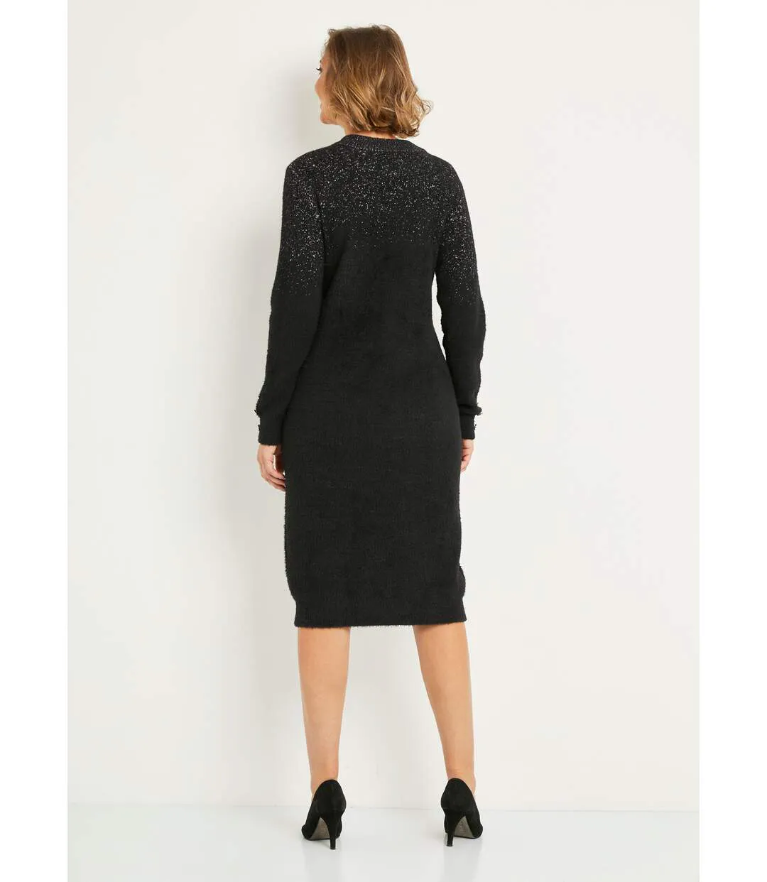 Robe pull courte brillante maille poilue-2