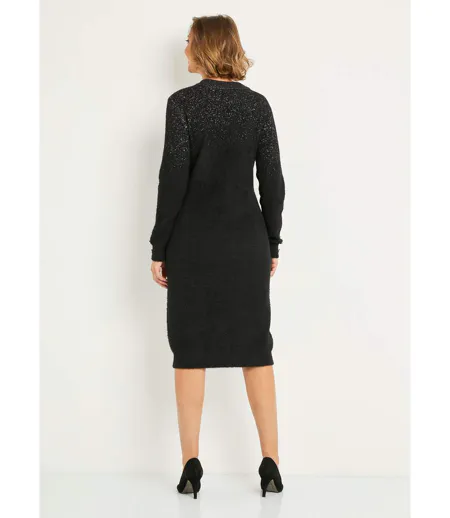 Robe pull courte brillante maille poilue