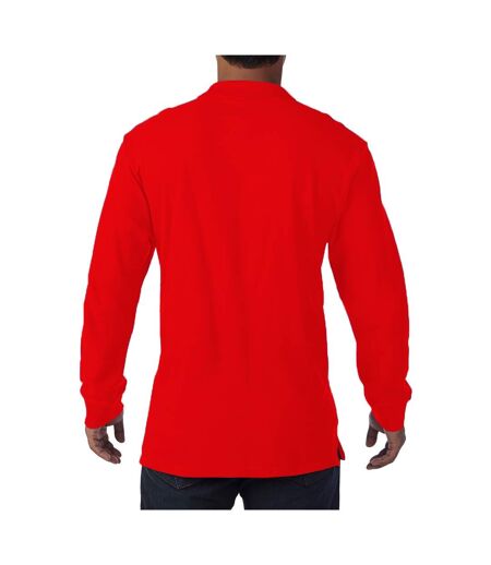 Gildan Mens Long Sleeve Double Pique Cotton Polo Shirt (Red)